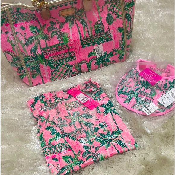 NWT LILLY PULITZER MATCHING SET TOTE ETTA TOP & VISOR SET MANDEVILLA BABY NIP - Picture 2 of 10
